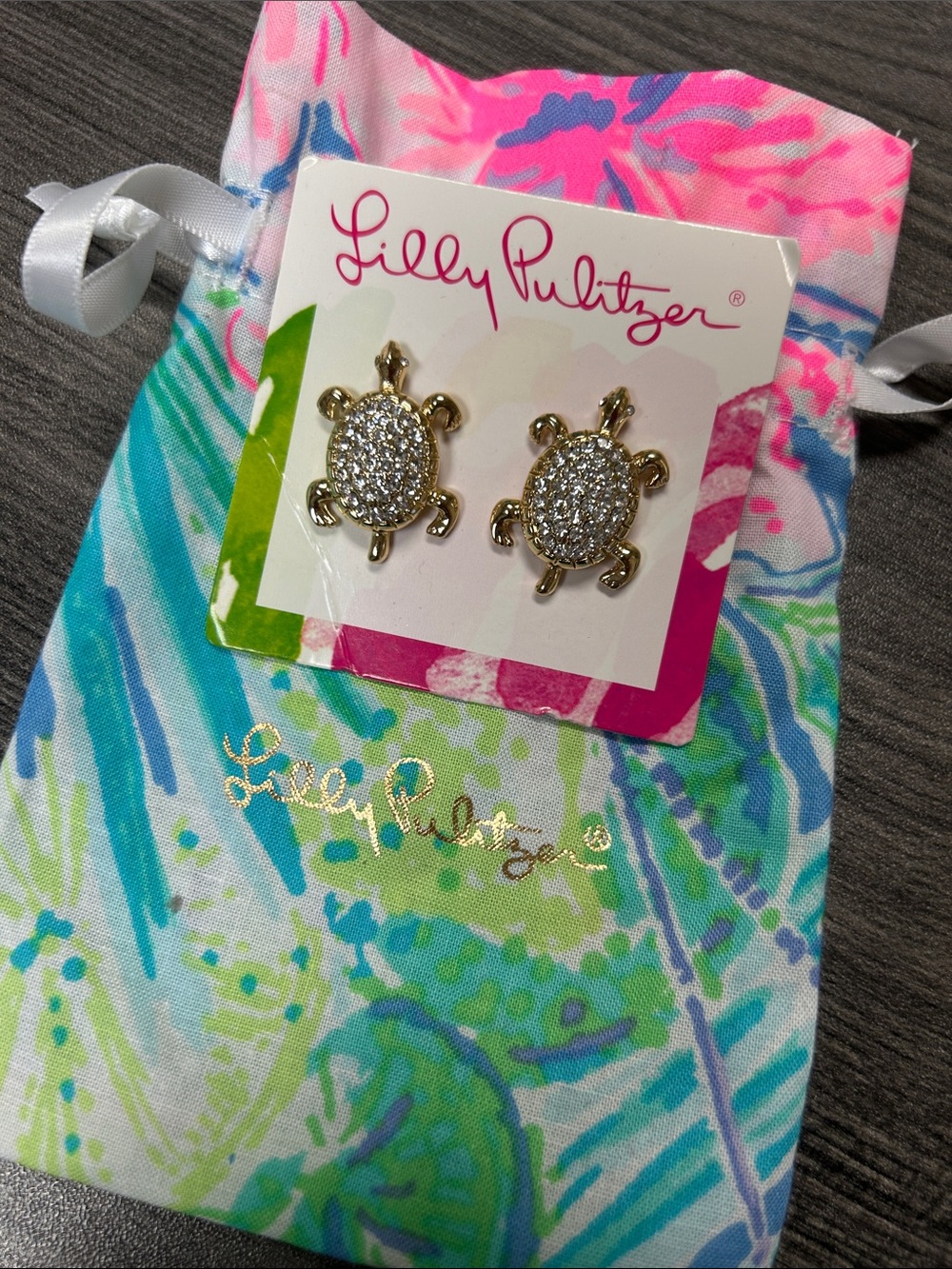 Lilly Pulitzer Girls Gold Turtle Stud Earrings with Sparkle